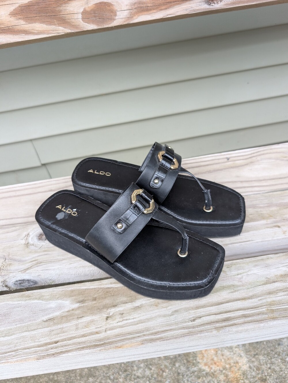 Aldo Minyara Women's Black Slip-on Wedge Sandals Size 8.5